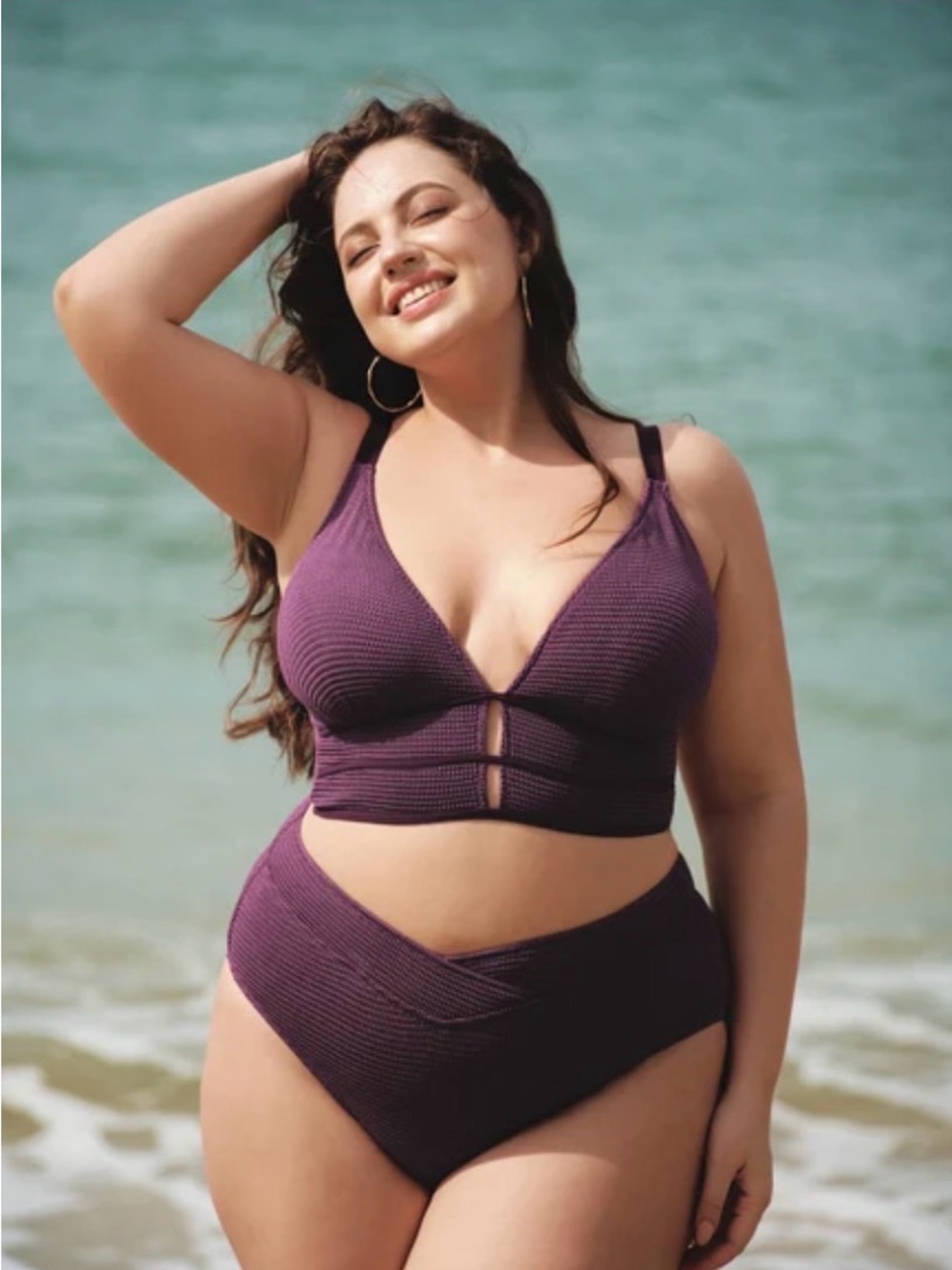 Berlook Plus Size 18 Purple Textured Bikini Top & High Waist Bottoms Sz 18